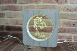 Personalized Unicorn Led Night Light Wood Effect Custom Room Decor - thumbnail 1
