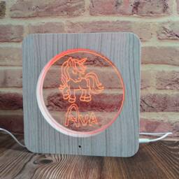 Personalized Unicorn Led Night Light Wood Effect Custom Room Decor - thumbnail 3