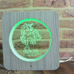 Personalized Unicorn Led Night Light Wood Effect Custom Room Decor - thumbnail 4
