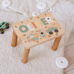 Children's Personalized Step Stool With Puzzle Piece Design Name Bench Kids Baby Shower Gift 1St Birthday Engraved Present - thumbnail 1