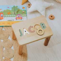 Children's Personalized Step Stool With Puzzle Piece Design Name Bench Kids Baby Shower Gift 1St Birthday Engraved Present - thumbnail 4