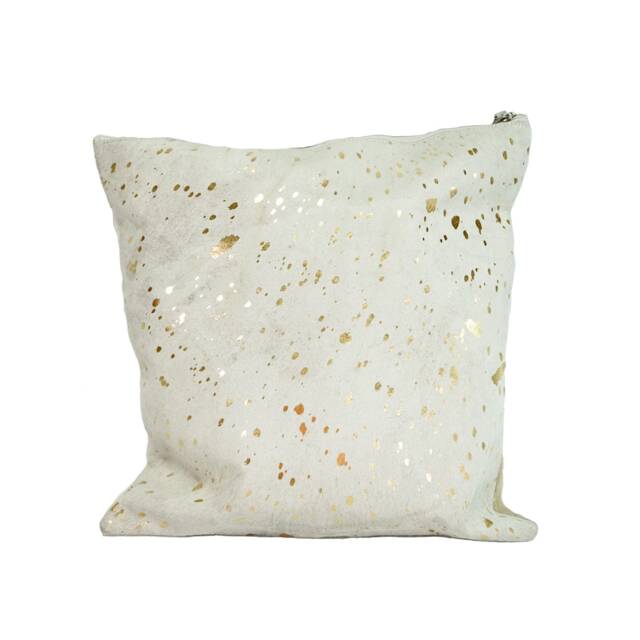 Gold Speckled Metallic On White Cowhide Pillow Cover - image 1