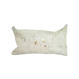 Gold Speckled Metallic On White Cowhide Pillow Cover - thumbnail 2