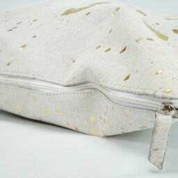 Gold Speckled Metallic On White Cowhide Pillow Cover - thumbnail 3