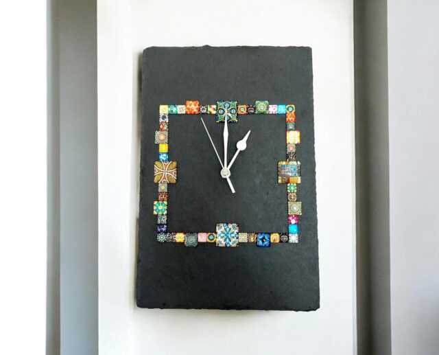 Handmade Grey Slate Rectangle Cabochon Wall Clock - Unique Home Decor - image 1