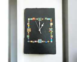 Handmade Grey Slate Rectangle Cabochon Wall Clock - Unique Home Decor - thumbnail 1