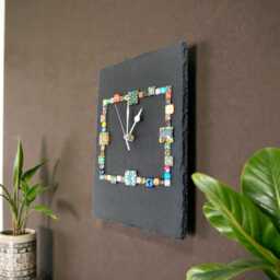 Handmade Grey Slate Rectangle Cabochon Wall Clock - Unique Home Decor - thumbnail 4