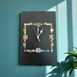 Handmade Grey Slate Rectangle Cabochon Wall Clock - Unique Home Decor - thumbnail 3