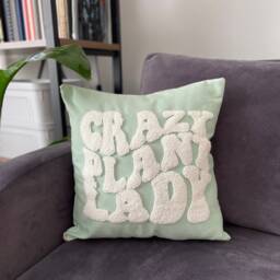 Crazy Plant Lady Punch Needle Pillow Cover Embroidered Linen Throw - thumbnail 2