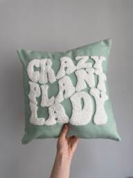 Crazy Plant Lady Punch Needle Pillow Cover Embroidered Linen Throw - thumbnail 1