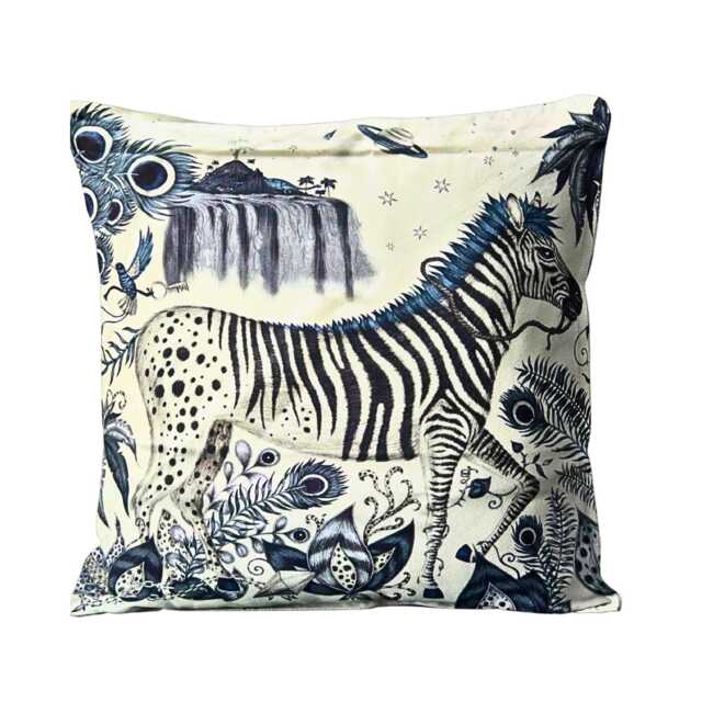 Clarke & Clarke, Blue, Black Cream Zebras Cotton Sateen Cushion Cover, Throw Pillow Home Decor 14 X Inches - image 1