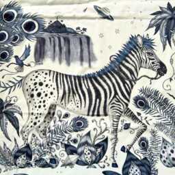 Clarke & Clarke, Blue, Black Cream Zebras Cotton Sateen Cushion Cover, Throw Pillow Home Decor 14 X Inches - thumbnail 2