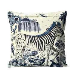 Clarke & Clarke, Blue, Black Cream Zebras Cotton Sateen Cushion Cover, Throw Pillow Home Decor 14 X Inches - thumbnail 1