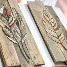 Feather Wall Art, Custom Made Mosaic On Wood, Painting, Mosaic Mosaic, Wood Art - thumbnail 4