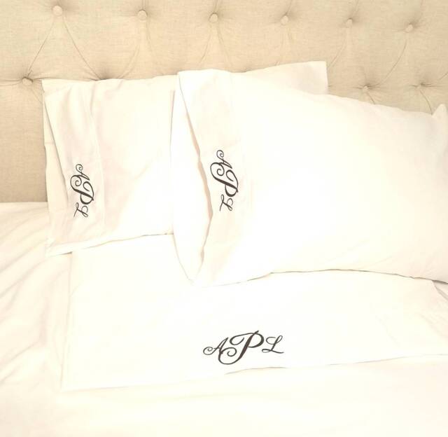 Monogrammed Sheet Set Custom Embroidery Bedding Queen Twin Full King - image 1
