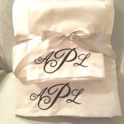 Monogrammed Sheet Set Custom Embroidery Bedding Queen Twin Full King - thumbnail 3