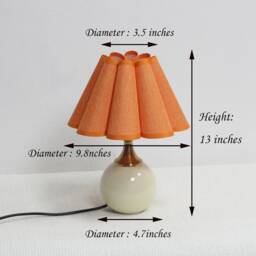 Duzy Handmade Scallop Shape Candy Orange Fabric & Ceramic Base Table Lamp-26#, 110-240V/50-60Hz - thumbnail 2
