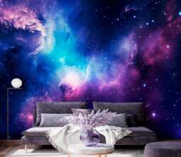 Purple Space Wall Mural Bedroom Sticker Blue Ceiling Wallpaper Murals Living Room Backdrop Removable