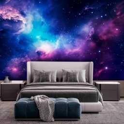 Purple Space Wall Mural Bedroom Sticker Blue Ceiling Wallpaper Murals Living Room Backdrop Removable - thumbnail 3