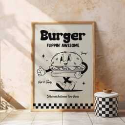 Retro Cartoon Burger Print, Charming Style Gift For Foodie, Lover Food Kitchen Wall Art 2716 - thumbnail 2