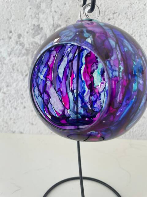 Unique Abstract Hand Painted Glass Tea Light Candle Holder. Moroccan Lantern Inspired. Christmas Gift, Stocking Filler & Unique Gift - image 1