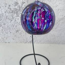 Unique Abstract Hand Painted Glass Tea Light Candle Holder. Moroccan Lantern Inspired. Christmas Gift, Stocking Filler & Unique Gift - thumbnail 2