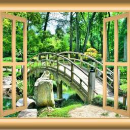 Bridge Forest Nature 3D Wall Art Decal Window Frame Peel & Stick Easy To Apply Home D??cor Mural - Vwaq Nw49 - thumbnail 2