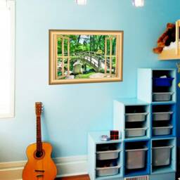 Bridge Forest Nature 3D Wall Art Decal Window Frame Peel & Stick Easy To Apply Home D??cor Mural - Vwaq Nw49 - thumbnail 1