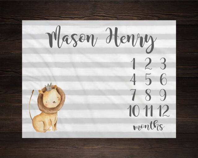 Lion Milestone Blanket Month Baby Watch Me Grow Growth Tracker Safari Shower Personalize Newborn Gift - image 1