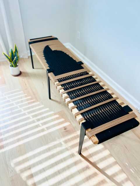 Hand-Woven Entryway Bench Mcm Style End Of Bed & Mudroom Seating - Custom-Made, Multiple Sizes - image 1