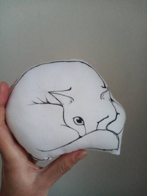 White Cat Plush Pillow, Hand-Painted Cotton Stuffed Toy - image 1