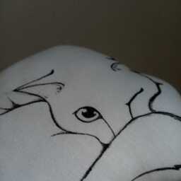 White Cat Plush Pillow, Hand-Painted Cotton Stuffed Toy - thumbnail 2