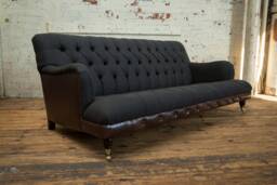 Handmade 3 Seater Charcoal Grey Herringbone Wool Chesterfield Sofa With Vintage Dark Brown Leather - Other Colours + - thumbnail 1