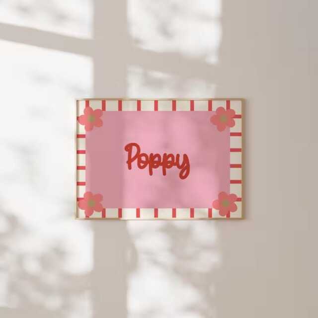 Personalised Name Print - Custom Girls Nursery Wall Art Pink Floral Bedroom Decor - image 1