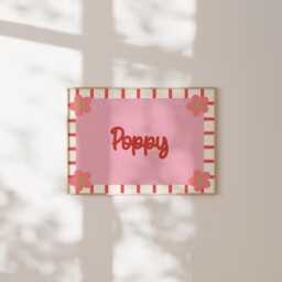 Personalised Name Print - Custom Girls Nursery Wall Art Pink Floral Bedroom Decor - thumbnail 1