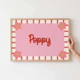 Personalised Name Print - Custom Girls Nursery Wall Art Pink Floral Bedroom Decor - thumbnail 3