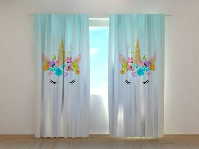 Unicorn Curtains Blackout Kids Room Nursery Pair Flower
