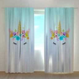 Unicorn Curtains Blackout Kids Room Nursery Pair Flower - thumbnail 2