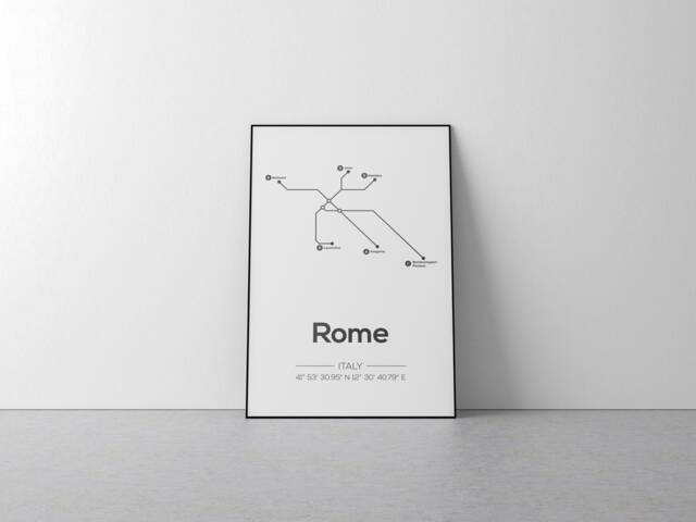 Rome Subway Map, Travel Print, Minimalistic Poster, Scandinavian Poster - Home Decoration Wall Art Mdrn Home - image 1