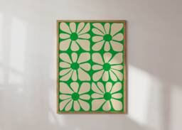 Green Mid-Century Modern Floral Art Print - 70S Funky Home Decor - thumbnail 1