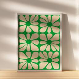 Green Mid-Century Modern Floral Art Print - 70S Funky Home Decor - thumbnail 2