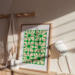 Green Mid-Century Modern Floral Art Print - 70S Funky Home Decor - thumbnail 3
