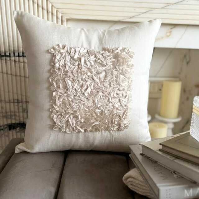 Ribbon Embroidered Nature & Floral Pattern, Ivory Art Silk 24x24/26x26 Modern Euro Sham - Vintage Love - image 1