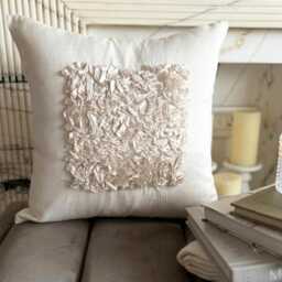 Ribbon Embroidered Nature & Floral Pattern, Ivory Art Silk 24x24/26x26 Modern Euro Sham - Vintage Love - thumbnail 1