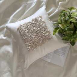 Ribbon Embroidered Nature & Floral Pattern, Ivory Art Silk 24x24/26x26 Modern Euro Sham - Vintage Love - thumbnail 3