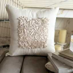 Ribbon Embroidered Nature & Floral Pattern, Ivory Art Silk 24x24/26x26 Modern Euro Sham - Vintage Love