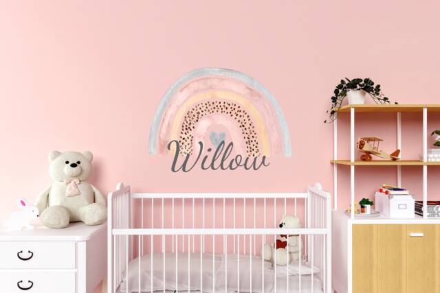 Personalised Name Custom Rainbow Wall Decal, Vinyl Sticker, New Baby Gift Stocking Filler, Nursery Bedroom Decor Decals Pastel Watercolour