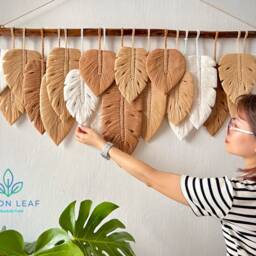 Large Macrame Leaf Wall Art Boho Home Decor, 43x22 Inches - thumbnail 2
