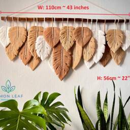 Large Macrame Leaf Wall Art Boho Home Decor, 43x22 Inches - thumbnail 3
