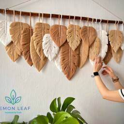 Large Macrame Leaf Wall Art Boho Home Decor, 43x22 Inches - thumbnail 4